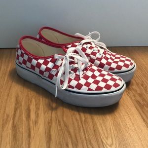 Red and white checker platform vans.